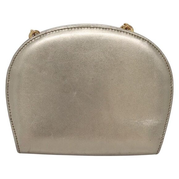 Salvatore Ferragamo Gancini Chain Shoulder Bag Leather Silver Gold Auth BD416 - Picture 2 of 14